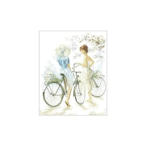 Higher Cotton HIGH quality Counted Cross Stitch Kit Girls on Bicycle Bike Lanarte 33788 Twee meisjes met twee fietsen