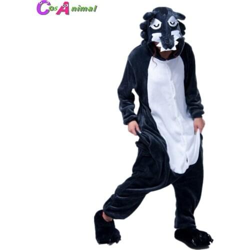 Adults Animal Cosplay Kigurumi Grey Wolf Costume Mens Onesies Pajamas For Halloween Carnival Masquerade Party