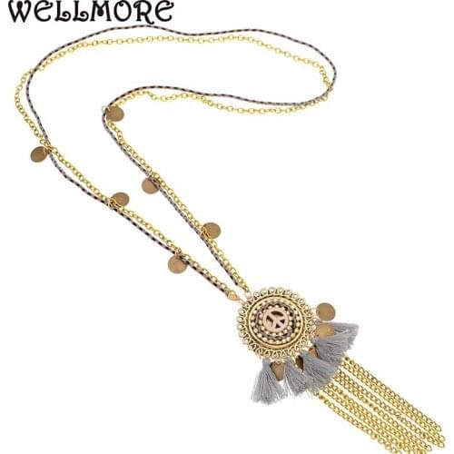 Wellmore 2018 Colorful Bohemia chain Tassel Statement Necklace Stone Rope chain pendant necklaces for women jewelry wholesale