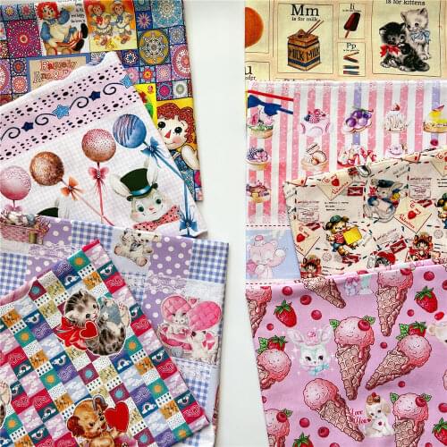 Wide110cm Retro Showa lamb animal 100% Cotton Fabric Patchwork Sewing Diy child baby Shirt skirt bedding clothes Material