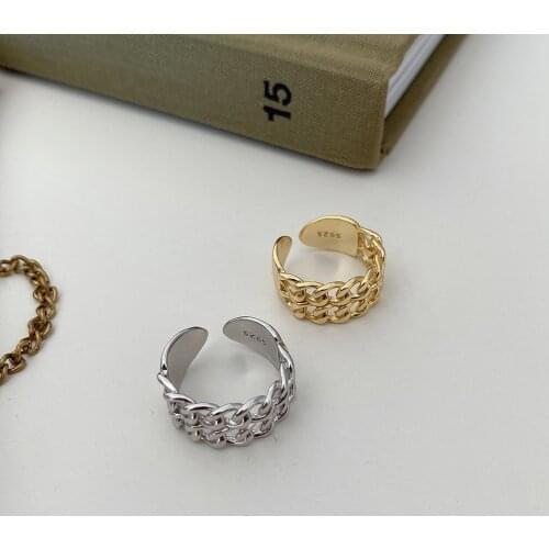 SHANICE 100% 925 Sterling Silver Open Ring Punk Link Double Chain Rings Finger Ring Wedding HipHop Party Ring Minimalist