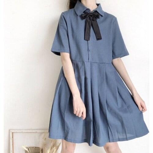 COYOUNG Store Sweet Lolita Dress Women Summer Harajuku Soft Loose Shirt Dress Girls Kawaii Student Bow Tie Jsk Lolita Dresses