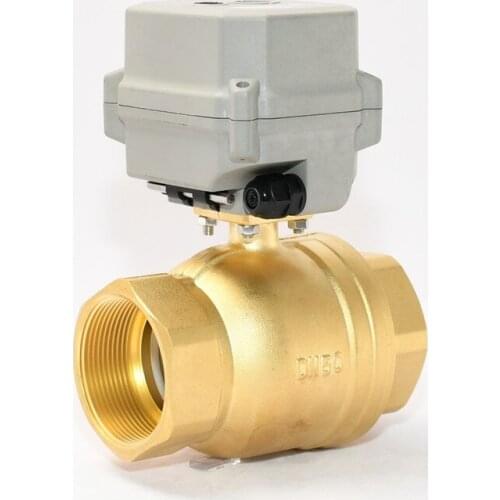 110-230VAC DN32-DN50 2-Way Motorized Ball Valve 1-1/4''-2'' Full Bore Electric Brass Ball Valve With Manual Override