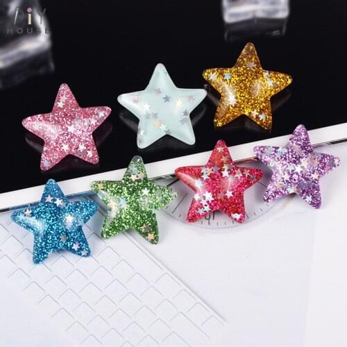 20Pcs Glitter Stars Flatback Planar Resin Arts DIY Craft Supplies Phone Shell Decor Material Pentagram Hair Accessories Ornament