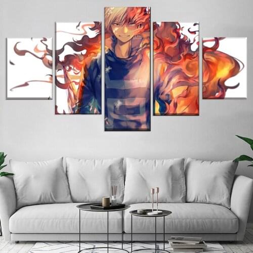 5 Panel Boku no Hero My Hero Academia Shouto Todoroki Poster Canvas Print Painting Home Decor Wall Art One Set Modular Framework