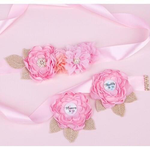 5PCS Floral Pearl Pregnant Sash Photography Props Baby shower Maternity Dress Decoration Belt mother-to-be father-to-be Badge