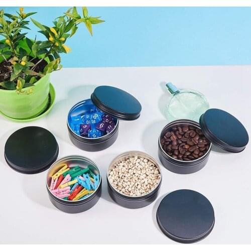5 Oz 12 Packs Black Round Aluminum Tin Cans Screw Top Metal Steel Tins Empty Slip Slide Cosmetic Sample Containers Storage Organ