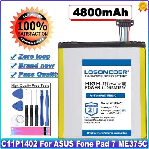 LOSONCOER High Capacity Battery 4800mAh C11P1402 Battery for ASUS Fone Pad 7 ME375C FE375 FE375CXG K019 in stock
