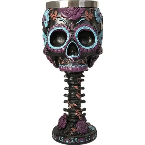 Skull Resin Stainless Steel Wine Cups Color Handpianted Goblet Coffee Mugs Cool Drinkware