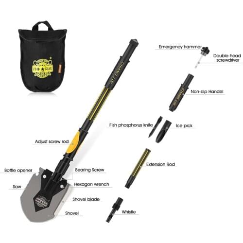 CHANGLIN Multifunction Camping Shovel Military Portable Folding Outdoor Survival Spade Trowel Dibble Pick Emergency Garden Tool