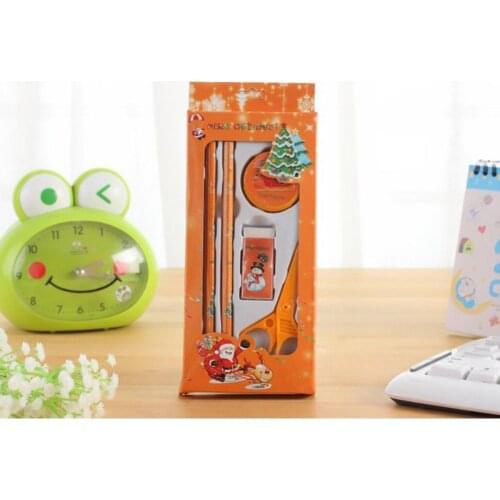 Kids Christmas Ballpoint Pen Pencil Note Book Rulers Eraser Pencil Sharpener Solid Gum Set