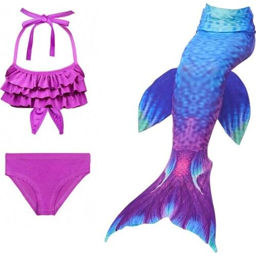 Children Swimmable Mermaid Tails for Swimming Costume Girls 3 Pcs Mermaid Princess Cosplay Swimsuit Kids Beach Clothes Swimwear