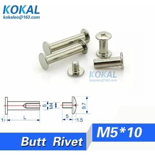 [DJ-M5*10]Free Shipping 20pcs 5*10 nickle sliver plated accounting book binding blot screw butt rivets M5*10