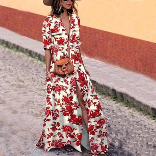 Stripe Maxi Dress 2019 Office Lady Turn-Down Collar Button Long Shirt Dress Women Autumn Summer Dress