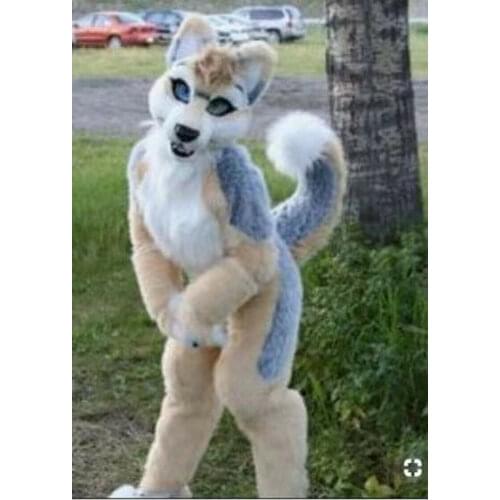Long Fur Wolf Fursuit Plush Mascot Costume Husky Dog Cosplay Suits Fancy Party Game Dress of One-piece Suit Mascot