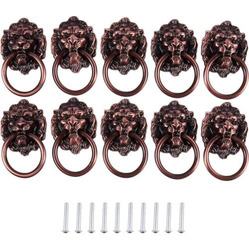 Dresser Drawer Cabinet Door Ring Lion Head Pull Handle Knob 10pcs