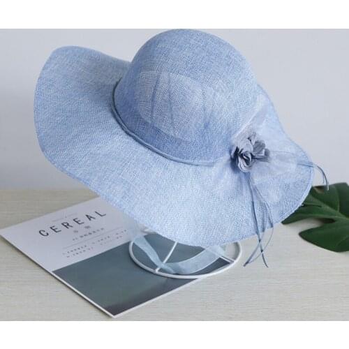 Flofallzique 2020 Girl Hat Solid Color Side Wth Flowers Decorated Big Brim For Kids Wedding Outdoor Beach