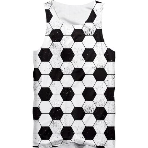 IFPD EU Size 3D Tank Top Men Casual Funny Football Print Sleeveless Shirt Men Summer Black White Hexagon Plus Size Fitness Vest
