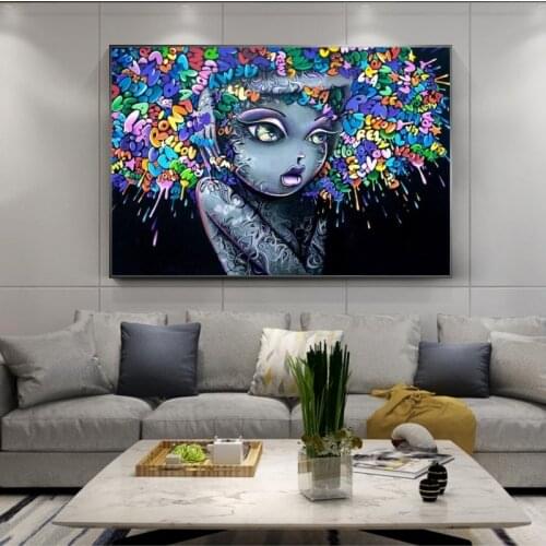 Graffiti Art Lovely Girls Canvas Paintings On The Wall Pictures For Living Room Pop Art Street Art Canvas Prints Home Decoration