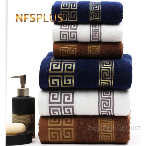 Cotton Towel Set For Bathroom Geometric 70x140cm Bath Towel For Adults 34x75cm Face Towel Blue White Travel Beach Sport Towels