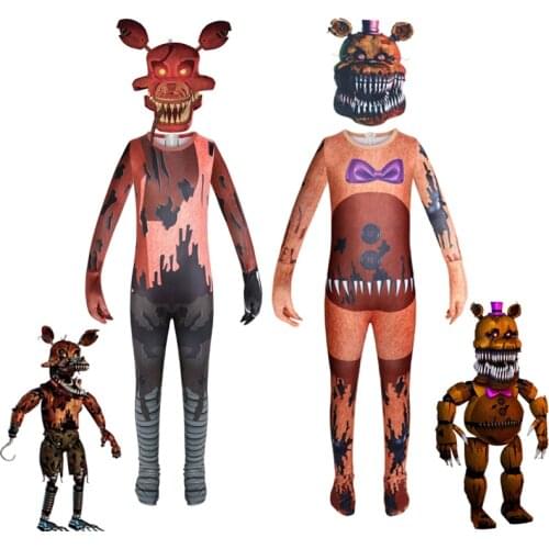 Halloween Costume for Kids Boys Girls Five Nights At Freddys Nightmare Freddy Horror Jumpsuits + Mask Funny Clothing C43M30