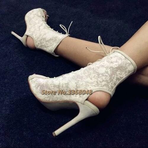 Lace Up Open Toe Summer Booties Stiletto High Heels Tie Up Dress Women Booties Real Picture Manufacturer High Heel Rome Shoe