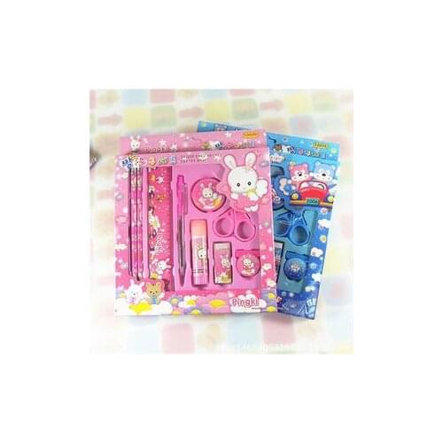 Cartoon Kawaii notebook Pencil Ruler Earser Sharpener 9 In 1 Stationery Set Kids