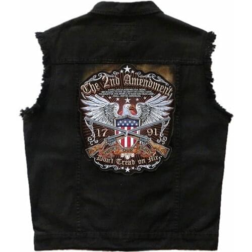 Mens Motorcycle Biker Sleeveless Jeans Jacket Men Embroidered Badge Patch Design Black Denim Vest Male Vintage Cowboy Waistcoat