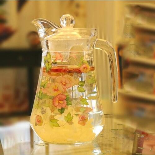 Morning glory pattern transparent thickened glass kettle heat-resistant cold-resistant kettle One pot and four glasses set