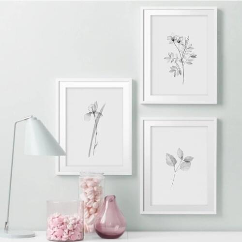 Wall Minimalist Black White Leaf Flowers Plant Picture Nordic Poster and Print Art for Bedroom Decor Frameless Canvas Painting