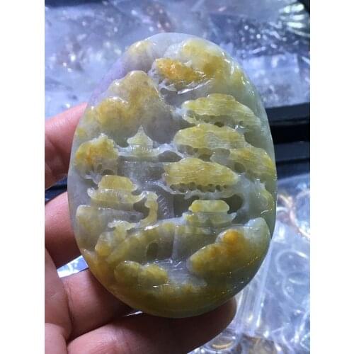 Natural Myanmar jade A HandCarved landscape jadeite yellow violet jade pendant jade necklace pendants jewelry jade necklaces