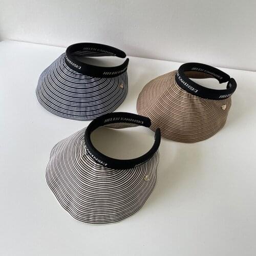 New Fashion Korean Stripe Sun Visor Straw Hats Outdoor Beach Hat Empty Top Hat Wide Brim Anti-UV Travel Caps For Women Cape