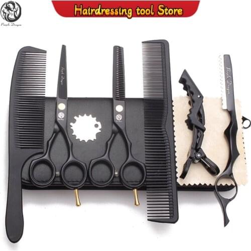 Suit 5.5" 16cm JP Stainless Purple Dragon Black Cutting Shears Thinning Scissors Hairdressers Shears Salon Hair Scissors Z1104