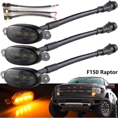 Front Grill Lights for Ford Raptor F150 Grilles 2010-2014 & 2017-2021 Smoked Lens Yellow LED Parking/Running Amber Light