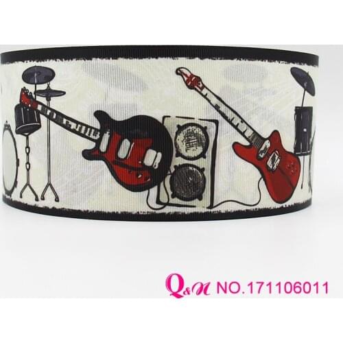 Q&N ribbon 16mm 22mm 25mm 38mm 50mm 75mm Musical instrument print grosgrain ribbon webbing 50yards/roll for hair tie