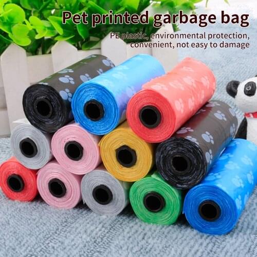 Degradable Pet Waste Poop Bags Dog Cat Clean Litter Dispenser Dog Paw Print Pet Outdoor Products Multicolor 15 Pcs/Roll