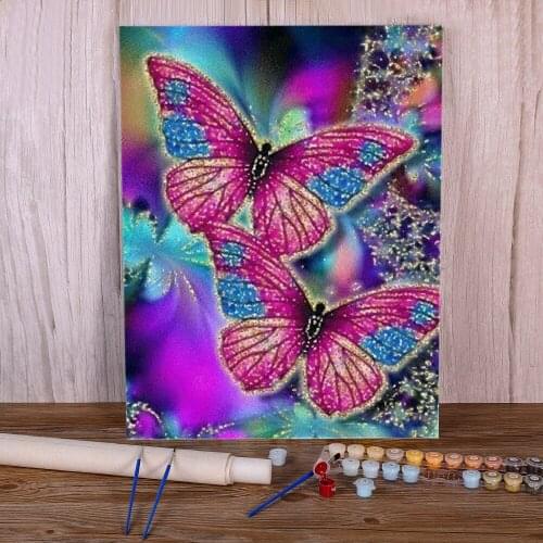Butterfly And Flower Painting By Numbers Set Oil Paints 50*70 Canvas Pictures Home Decoration Crafts For Adults Art