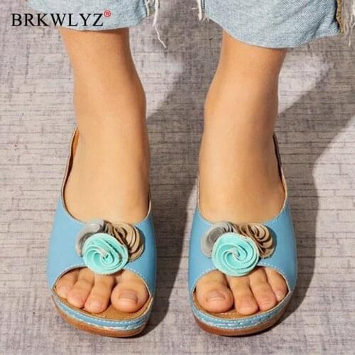 Sandalias Mujer 2020 Summer Womens Sandals Handmade Ladies Shoe Leather Floral Sandals Women Slippers Retro Style Mother Shoes