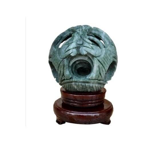 Natural jade South Lu Tong Feng shui ball rotating sleeve ball Home Furnishing decorative gift to send lucky jade ornaments base