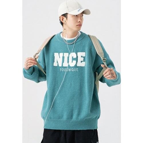 Mens Hip Hop Streetwear Harajuku Casual Sweater Vintage Japanese Style Letter Girl Knitted Jumper Autumn Winter Cotton Pullover