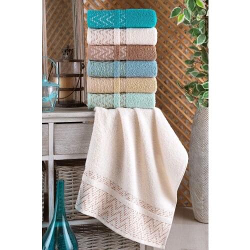 Wave 50x90 Cm 6 Pieces Hand And Face Towel | 100% Cotton TURKISH MADE Stylish Design Convenient New High Quality Water Absorption Feature 2021 Turkish Cotton 6 Pieces Towel Model