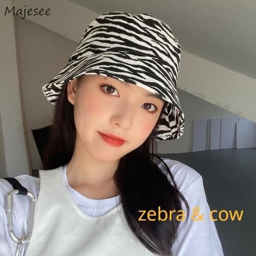Zebra Cow Bucket Hats Women Cotton Sun Protection Fashion Outdoors Female Design Popular Casual High Street Unisex Harajuku Chic