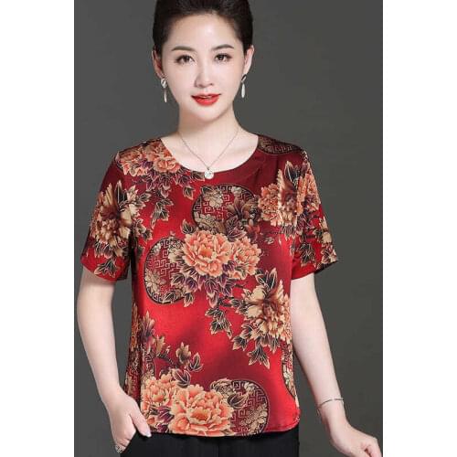 Satin Shirts Women Blouse Elegant Short Sleeve O-neck Female Imitation Silk Blouses Lady Plus Size Tops Blusas 2021 Summer X162