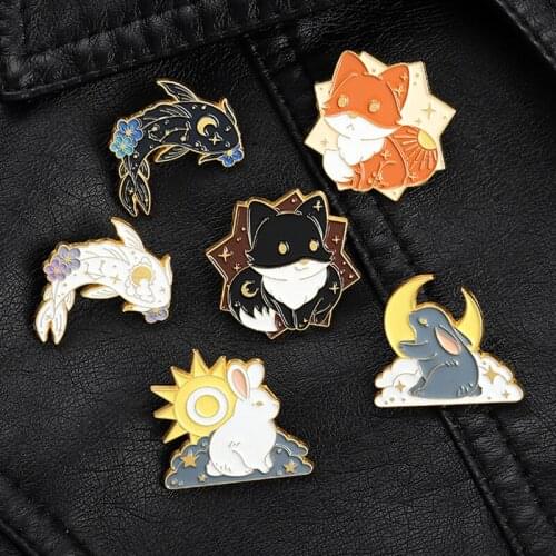 Anime Fox Fishes Rabbits Enamel Pins Cartoon Animal Brooches for Women Cute Backpack Lapel Pin Badge Jewelry Gift Wholesale