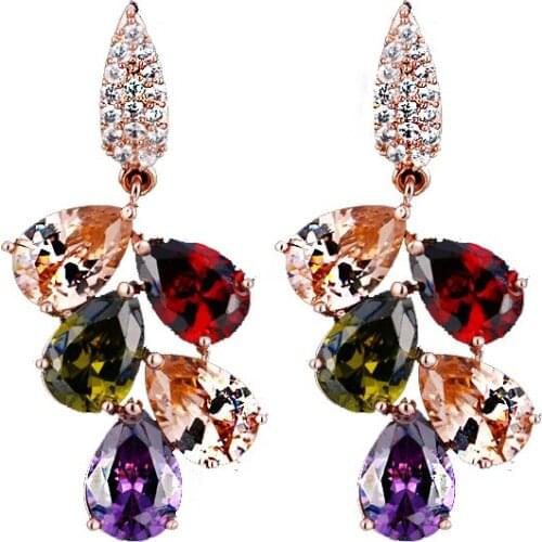 Bettyue Brand Fashion Geometry Multicolor Stone High Quality Crystal AAA Cubic Zircon Jewelry Stud Earrings For Women Cute Gift