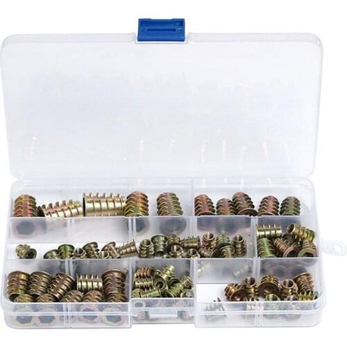 100Pcs Threaded Hex Insert Nut Drive Driver Wood Screw M4 M5 M6 M8 M10 Brass Inserts Nuts Furniture Hex Socket Screw Inserts