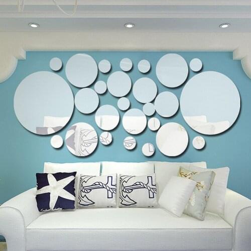 26pcs 3D Stereo Combination Circular Crystal Mirror Acrylic Wall Sticker Room Decoration Home OfficeDecor Living Room Decoration