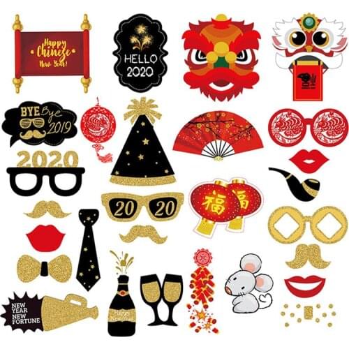 27PCS Photo Booth Prop Traditional Chinese Style Party Booth Props For 2020 New Year Photography Props Party Accessories