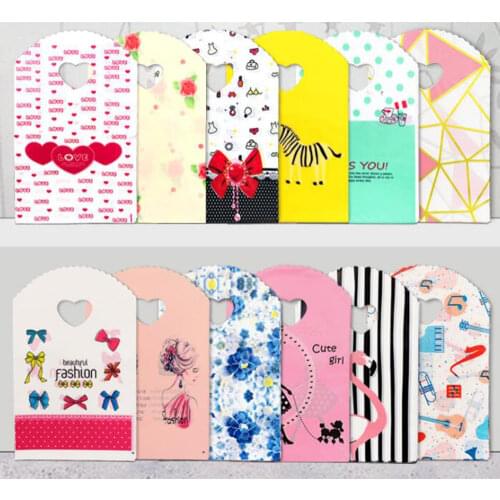 50pcs/lot Multi Pattern Available Mini Jewelry Packaging Bag Pouch Small Plastic Bag With Heart Handle Plastic Gift Bag 9x15cm