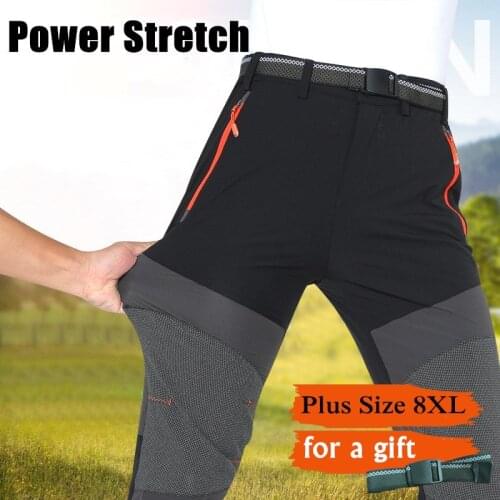 8XL Plus Size Quick Dry Stretch Hiking Pants Men Women Summer Thin Breathable Casual Sport Trousers Outdoor Climbing Travel Pant